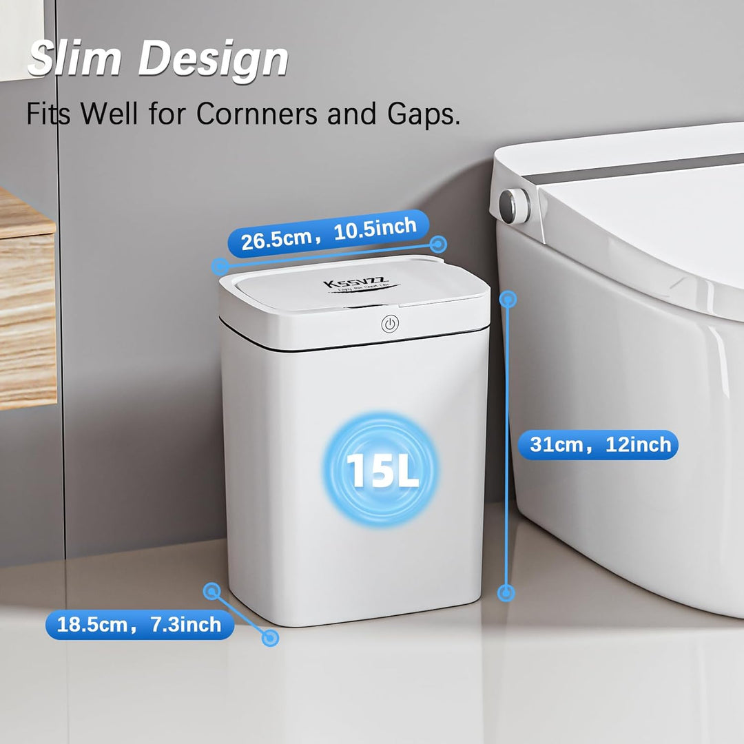 2er Set Mülleimer mit Sensor, 2x15L Elektrischer Mülleimer aus Kunststoff, Wasserdicht mit Automatis