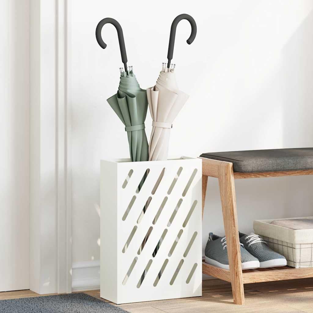 vidaXL Sonnenschirmhalter Weiss 28 x 12 x 41 cm Stahl, Stylischer Regenschirmständer, rechteckiges S
