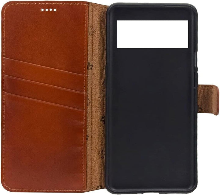 Suncase Book-Style Hülle kompatibel mit Google Pixel 7A 5G Leder Tasche (Slim-Fit) Lederhülle Handyt