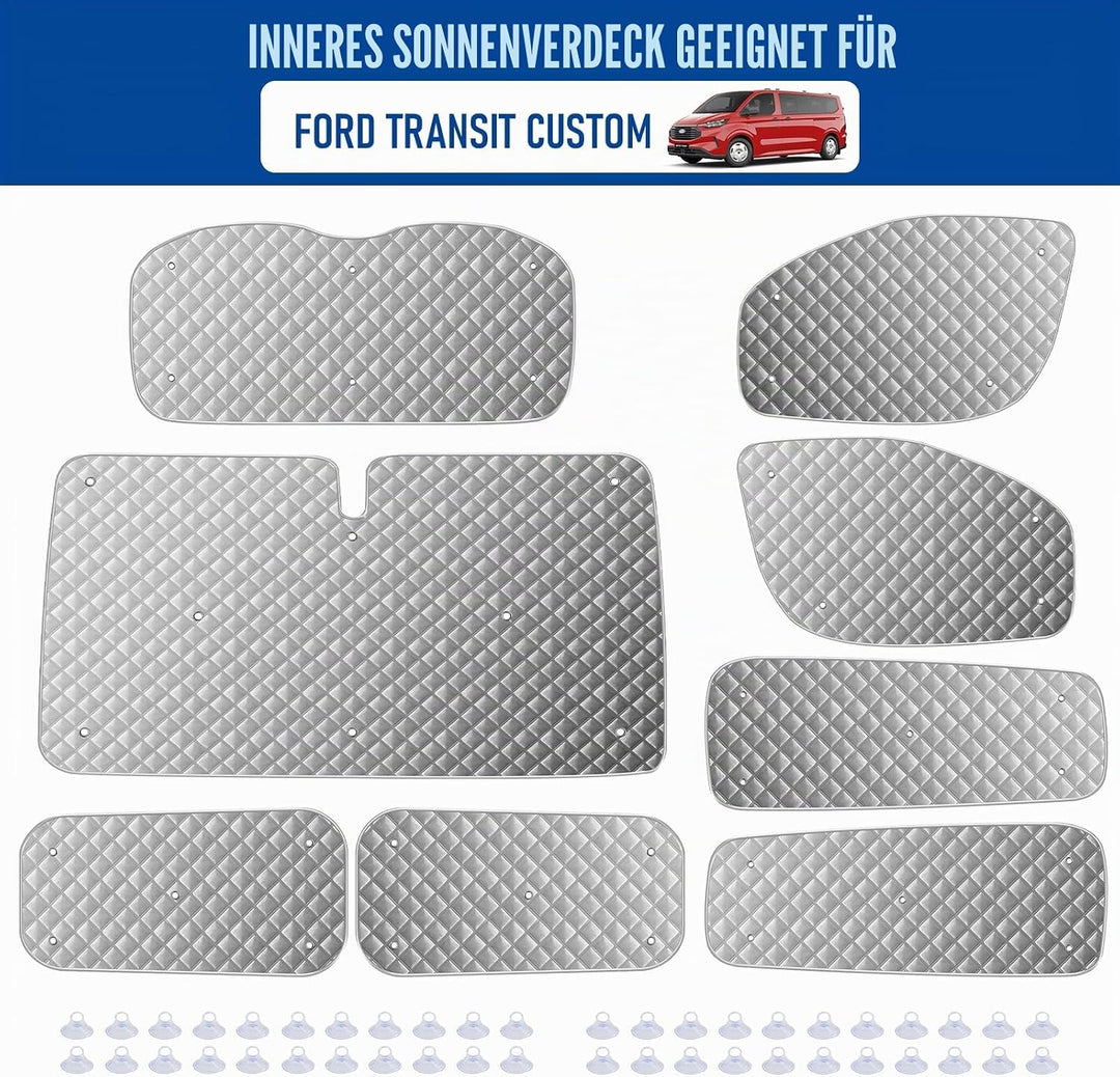 8Stk Thermomatte Fahrerhaus passend für Ford Transit Custom LWB, Interne Auto Sonnenblende Frontsche