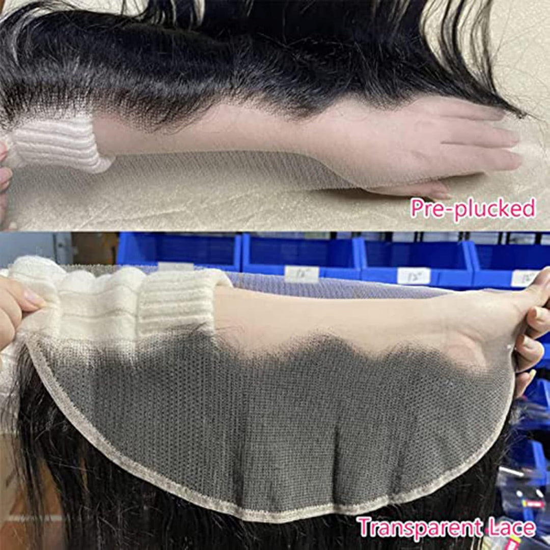 DUAUJUIU Remy Haare Echthaar 13x4 Lace Closure Frontal Natural Black Pre Plucked with Natural Hairli