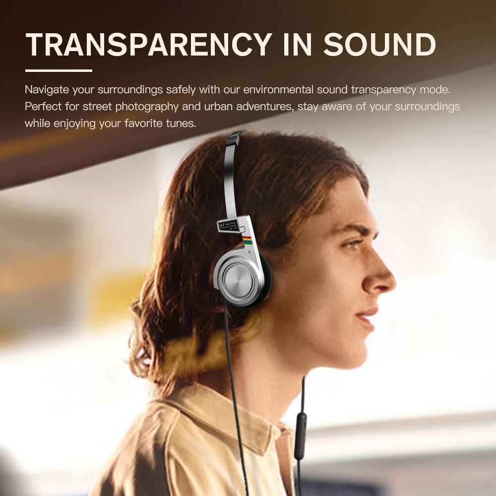 iKF R3 Kopfhörer Kabellos Bluetooth Retro, Vintage On Ear Headphones, bis zu 60 Stunden Spielzeit, D