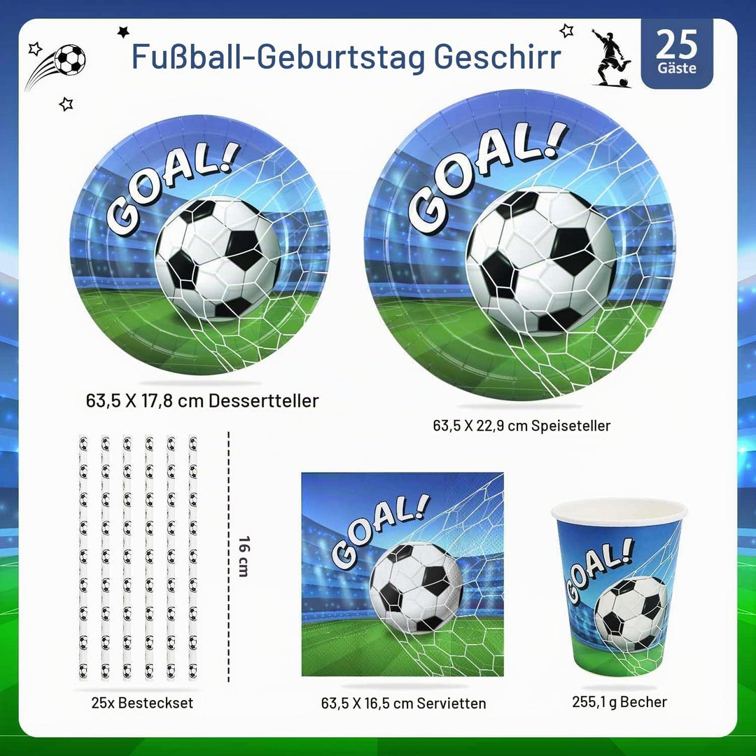 Fussball Deko Geburtstag Kinder Partygeschirr Set, 125 Stück Pappteller Kindergeburtstag Fussball Be