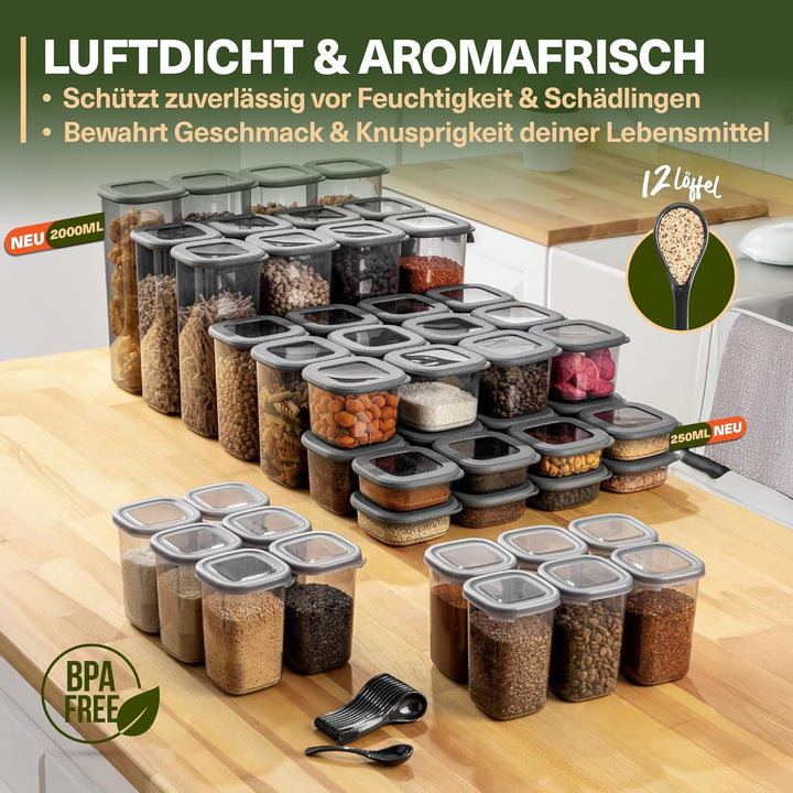 Vorratsdosen mit Deckel Luftdicht, 48er Vorratsbehälter Set BPA-Frei, Vorratsdose zur Müsli Mehl Auf