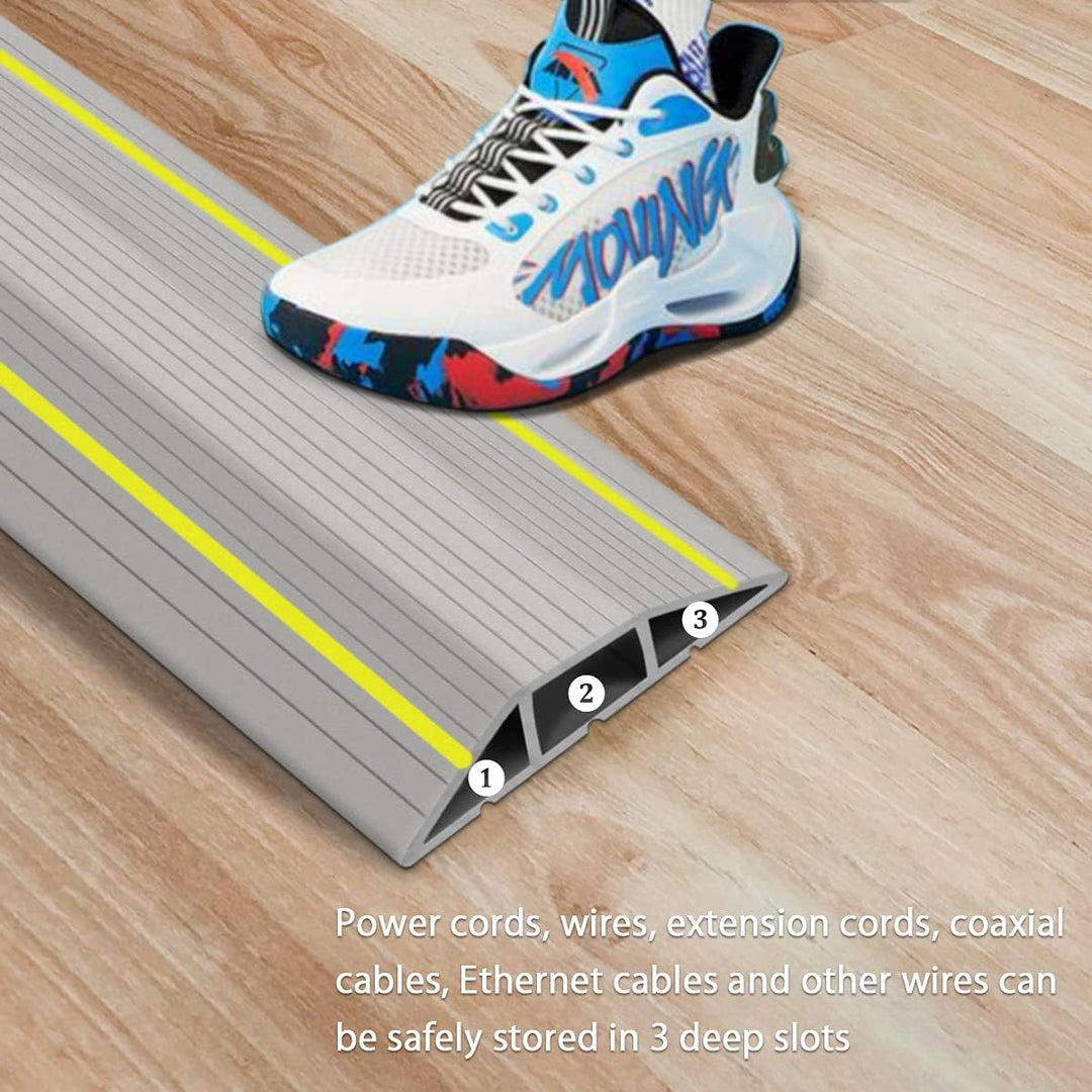 Boden Kabelbrücke, 3M Fussboden Kabelkanal grau, Flexibler PVC Bodenkabelschutz, Boden Kabelabdeckun