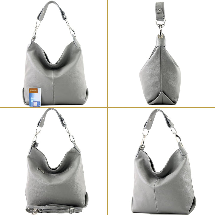 modamoda de - T168 - ital Schultertasche Umhängetasche aus Leder Saphirblau/Braun, Saphirblau/Braun