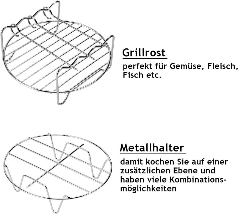 Monzana Heissluftfritteuse Zubehör 8tlg. Fritteuse Set inkl. Brotbackkorb 3,6L Pizzapfanne Silikonpf