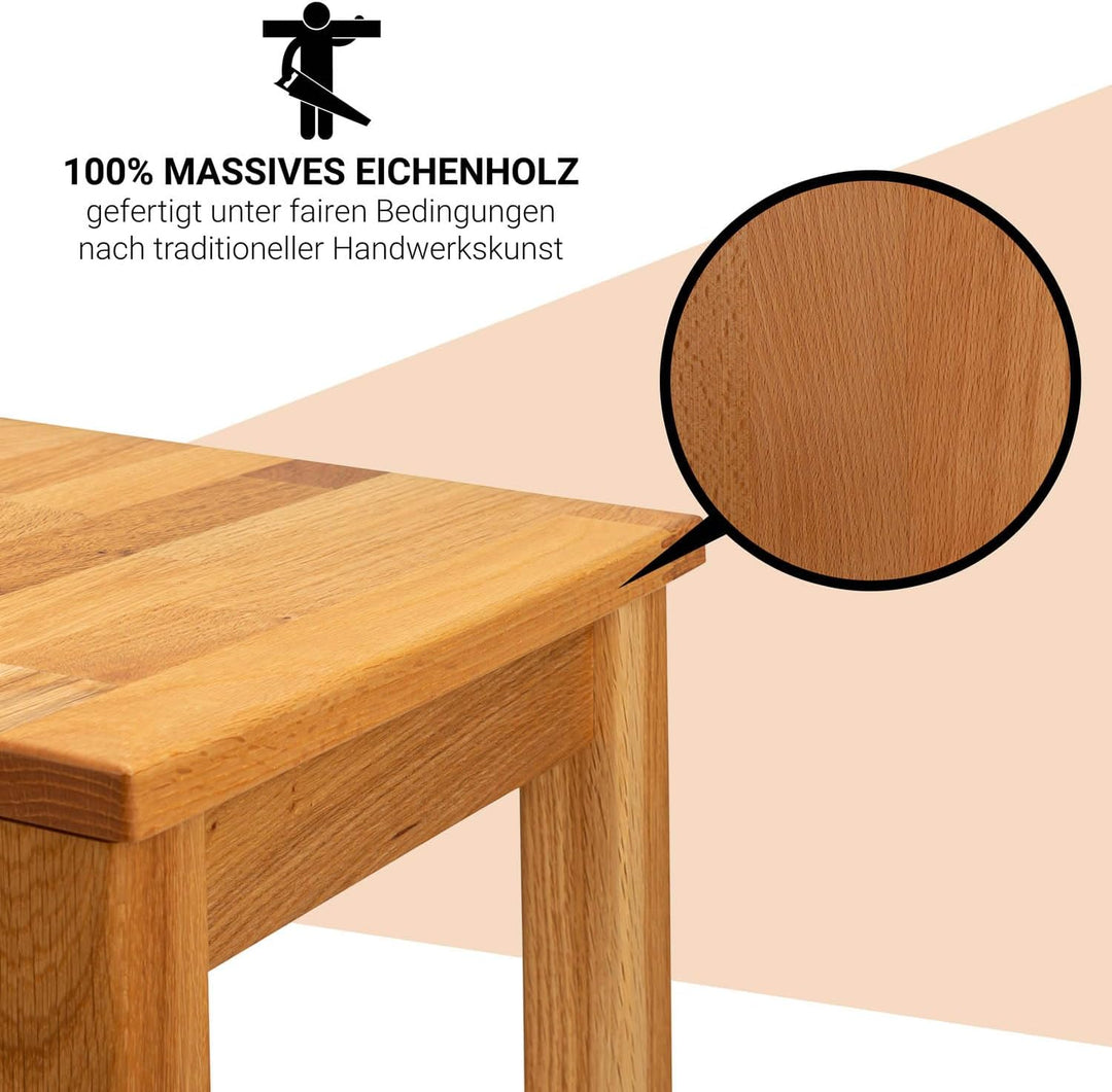 Staboos 2er Set Eiche Sitzhocker Holz - Massiv Holzhocker bis 150 kg - Eiche Holz Hocker Doc ohne Ei