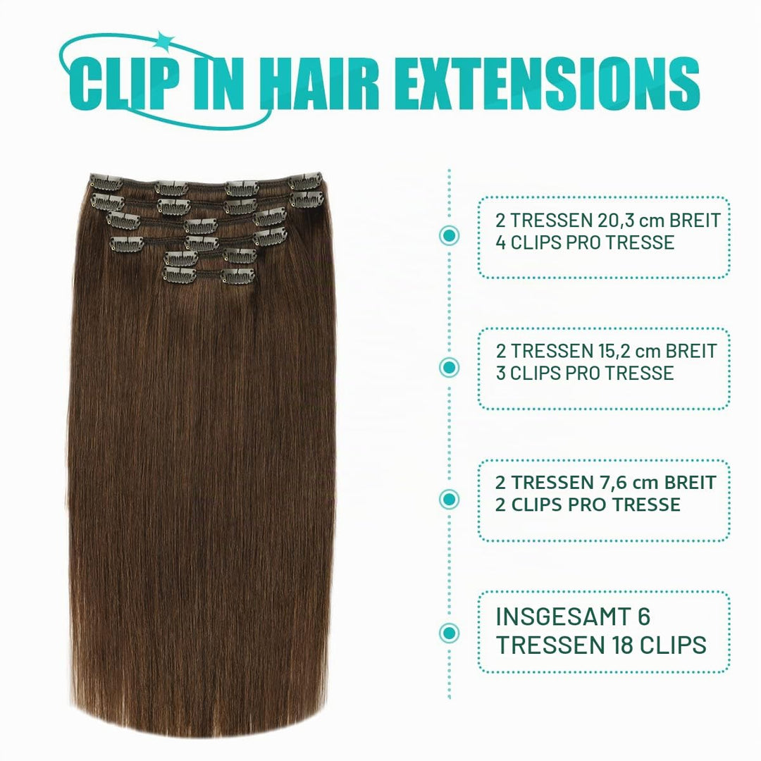 SURNEL Clip in Echthaar Extensions 50cm 6pcs Mittelbraun Haarverlängerung Clips in Echthaar Extensio