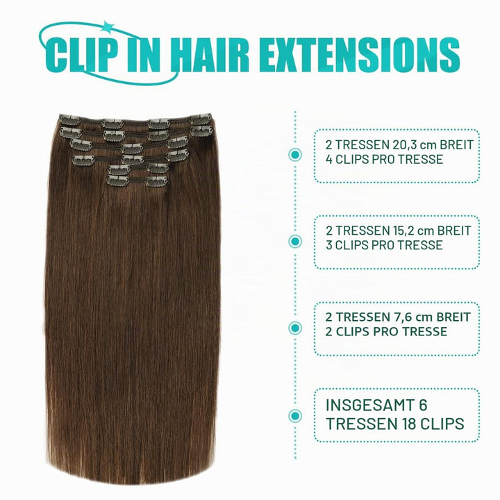 SURNEL Clip in Echthaar Extensions 50cm 6pcs Mittelbraun Haarverlängerung Clips in Echthaar Extensio