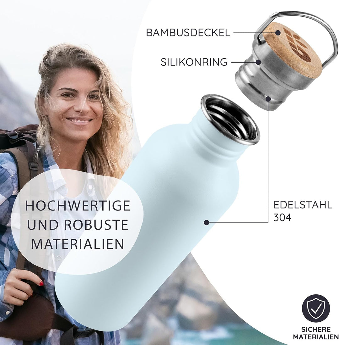 Bambaw Wasserflasche 750ml Edelstahl, Nicht-isoliert Wasserflasche Blau, Trinkflasche Spülmaschinenf