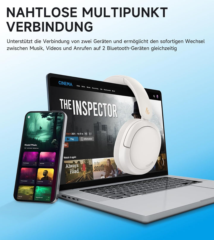 Edifier W800BT Pro Hybrid ANC Kopfhörer, Hi-Res Audio, 45Std. AKKU, Schnelles Aufladen, Faltbar, Kab