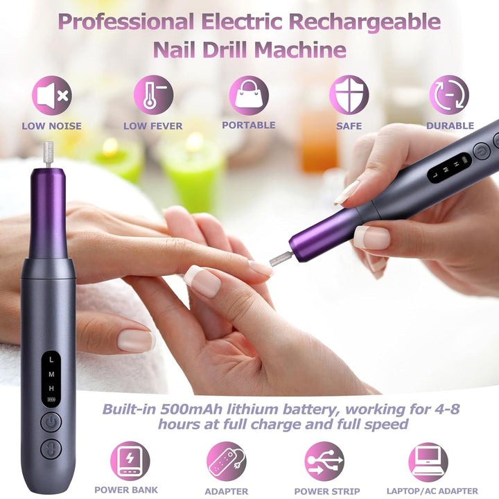 Nagelfräser Elektrische für Gelnägel Kabellos Maniküre Pediküre Set Nagelfeile Elektrisch USB Wieder