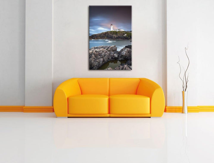 Leuchtturm im Meer, Format: 100x70 auf Leinwand, XXL riesige Bilder fertig gerahmt mit Keilrahmen, K