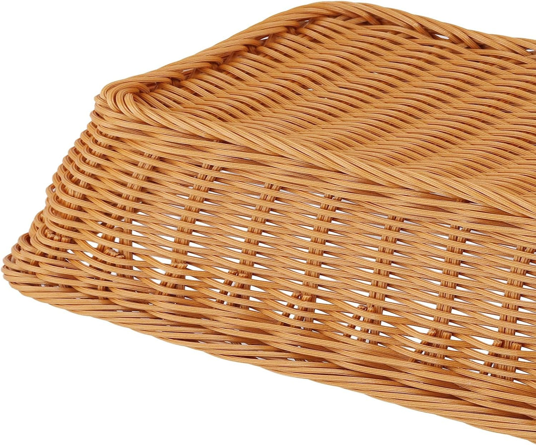 4 Stück Brotkorb Geflochten Set, Weidenkorb Rechteckig gross, Polypropylen Brötchenkorb Mehrzweckkor