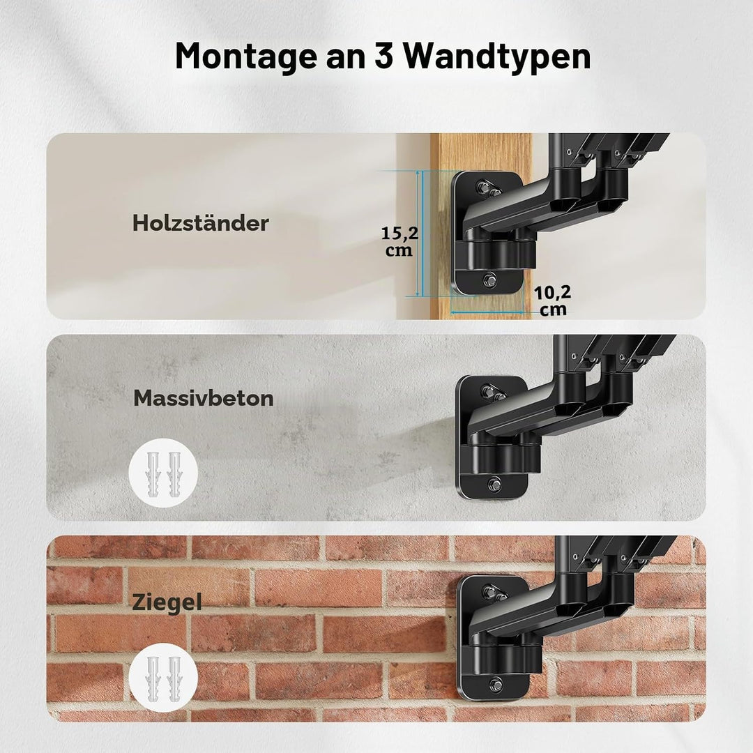 HUANUO Monitor Wandhalterung 2 Monitore, für 17-32 Zoll Bildschirme, Wandhalterung Monitor mit Gasfe