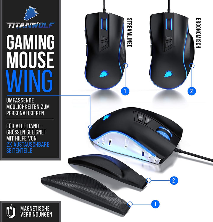 CSL - Kabelgebundene Gaming-Maus mit Optischem Sensor mit 200 bis 12400 DPI, 8 programmierbare Taste