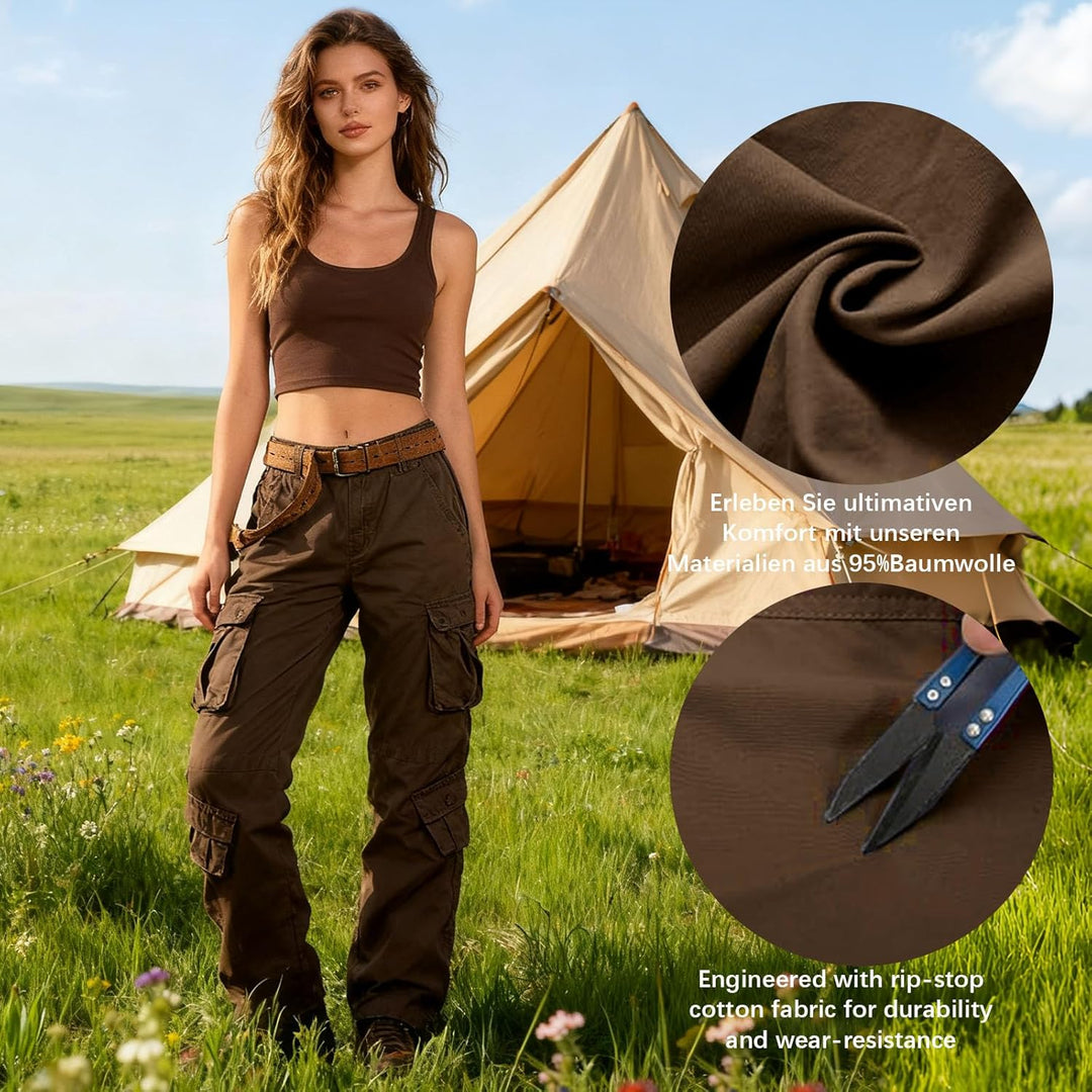 Ycfish Damen Hosen Cargo Hose Multi Taschen Wanderhose Workwear Reissverschluss Armee Militär Outdoo