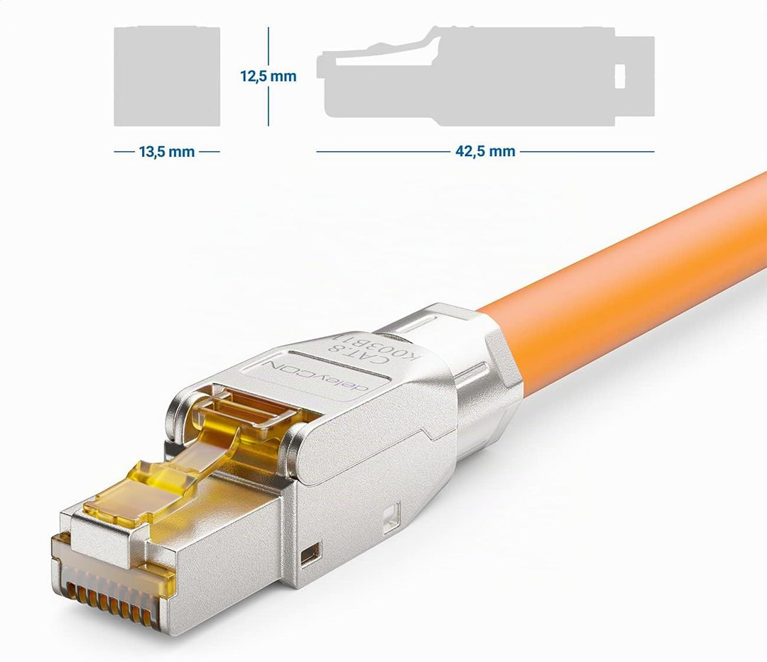 deleyCON 4x CAT 8 Netzwerkstecker RJ45 Werkzeuglos Geschirmt 40 Gbit/s Netzwerk Stecker für Starre V