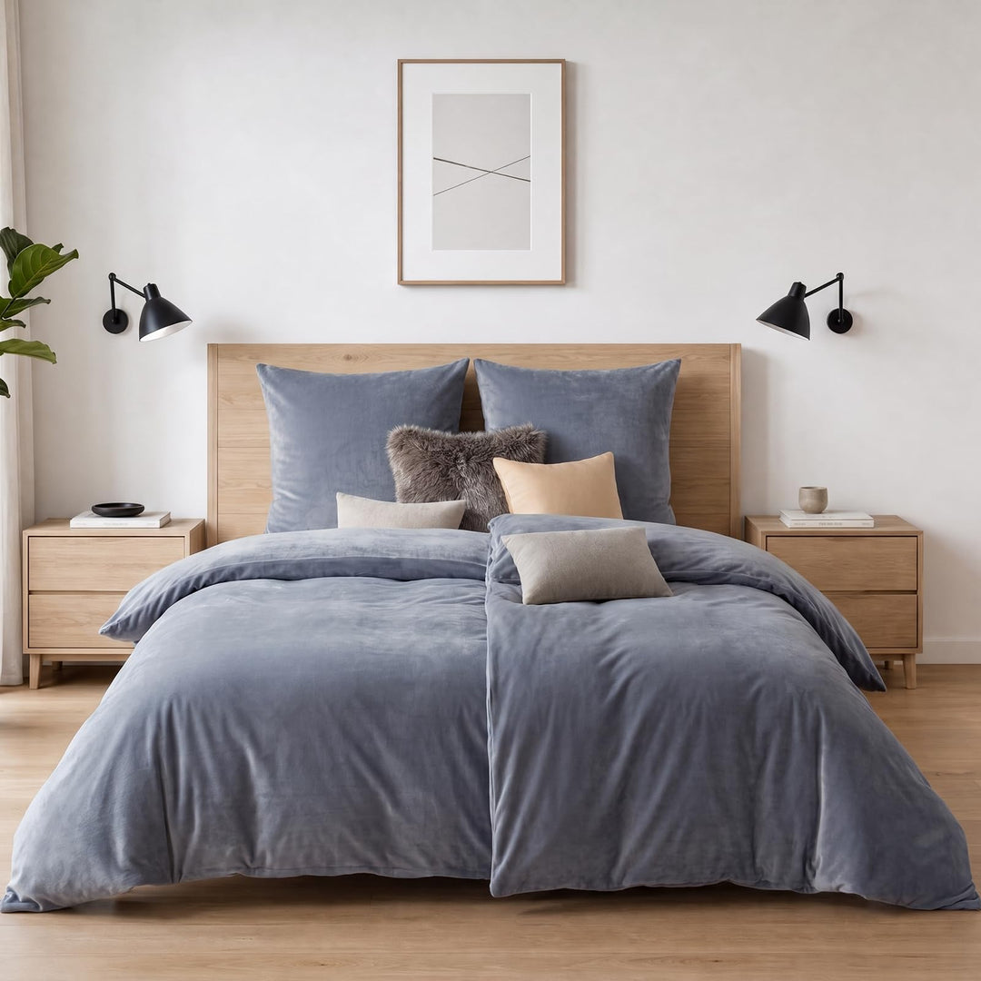Soifox Winter Flanell Bettwäsche 180x200 - Grau Flauschige und Warme Cashmere Touch Bettbezug + Kiss