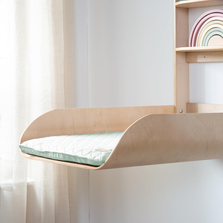 roba Wandwickelregal - Klappbares Wickelregal aus Holz natur + Wickelauflage roba Style Frosty green