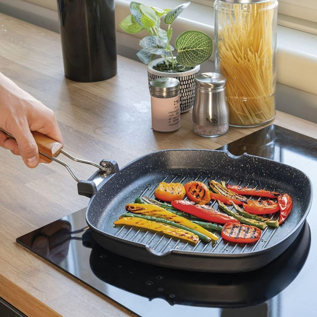 Sunrise Antihaft-Grillpfanne, Induktion, Antihaft-Gitter, Grillplatte, 36 x 24 cm, klappbar, Schüttr