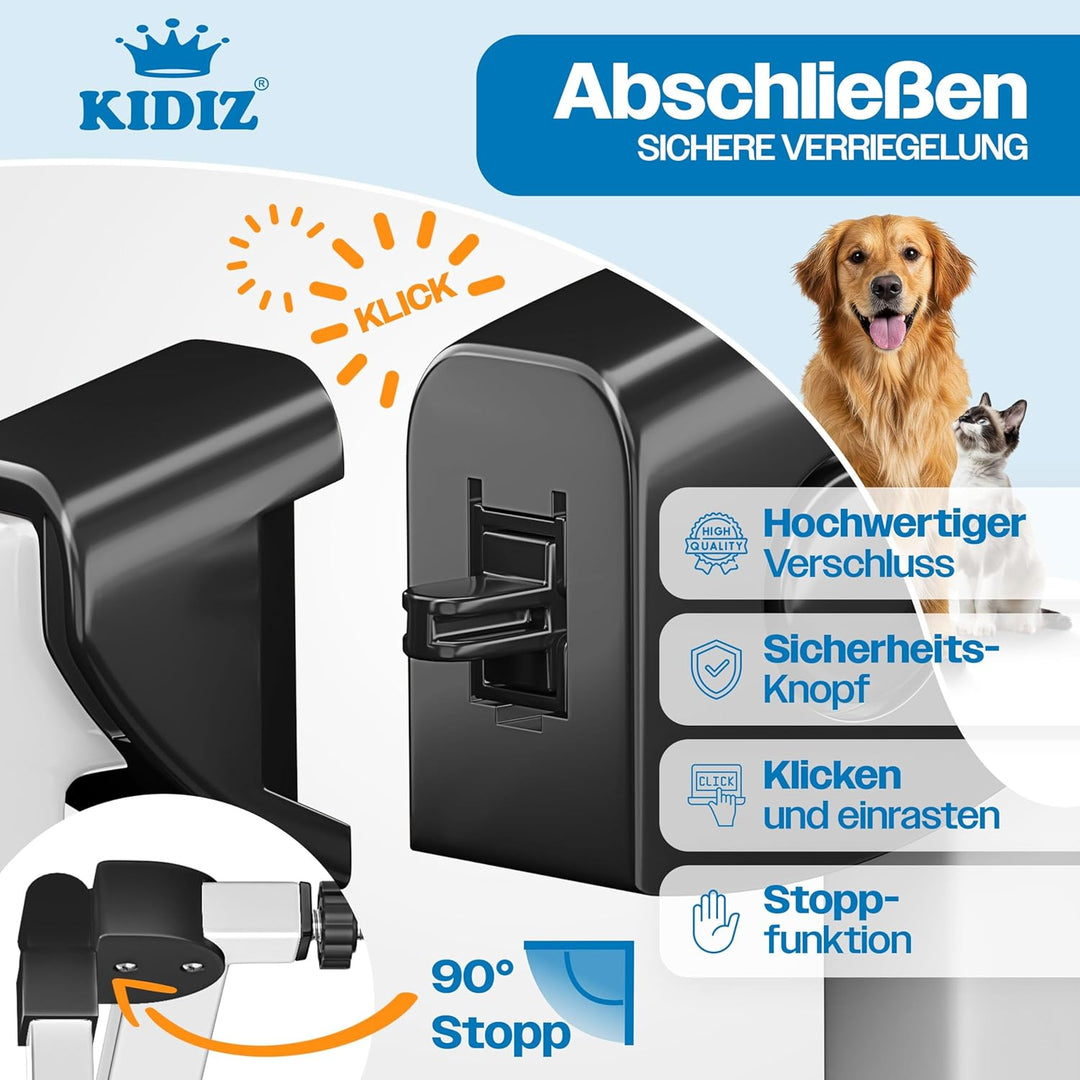 KIDIZ Treppenschutzgitter ohne Bohren | Verstellbare Breite: 88-94 cm, 75 cm hoch, Türschutzgitter u