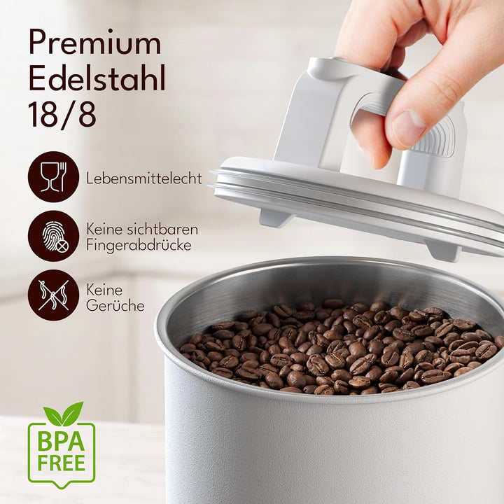 Kaffeedose luftdicht für 1 kg Kaffeebohnen mit Vakuumdeckel (Behälter für Kaffee, Tee, Edelstahl Dos