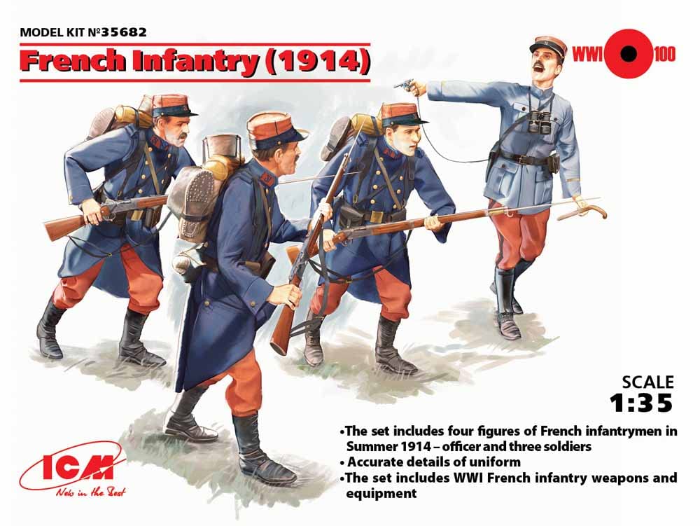 ICM 035682-1/35 WWI Französische Infanterie, 4 Figuren Plastikmodellbausatz