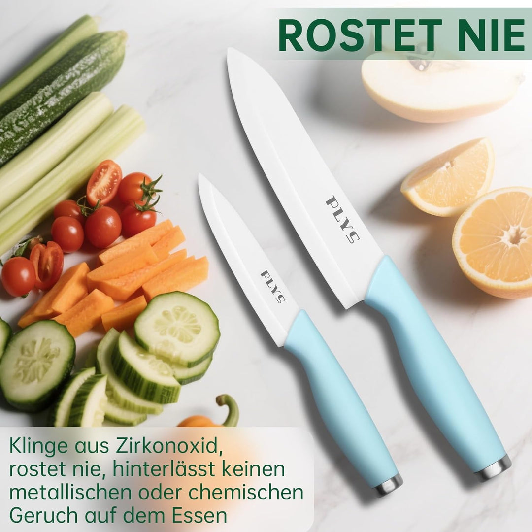 Plys Keramikmesser Set Keramik Messer Küche: Scharf 2er Pack Messerset 15.5cm Kochemesser, 10.7cm Ob
