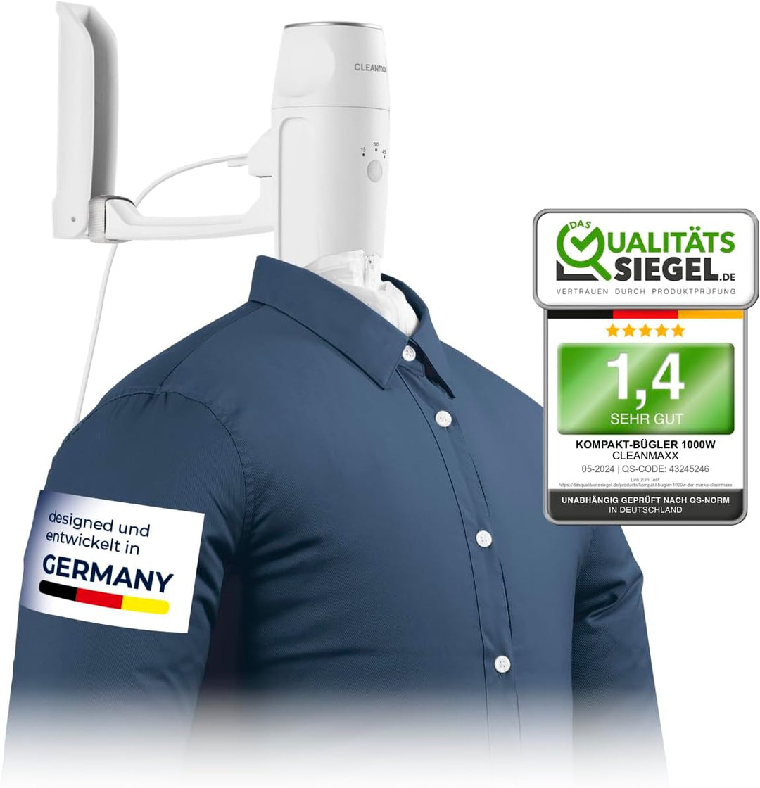 CLEANmaxx Hemdenbügler kompakt für Reisen | Trocknet und glättet Hemden & Blusen und ersetzt Bügelei