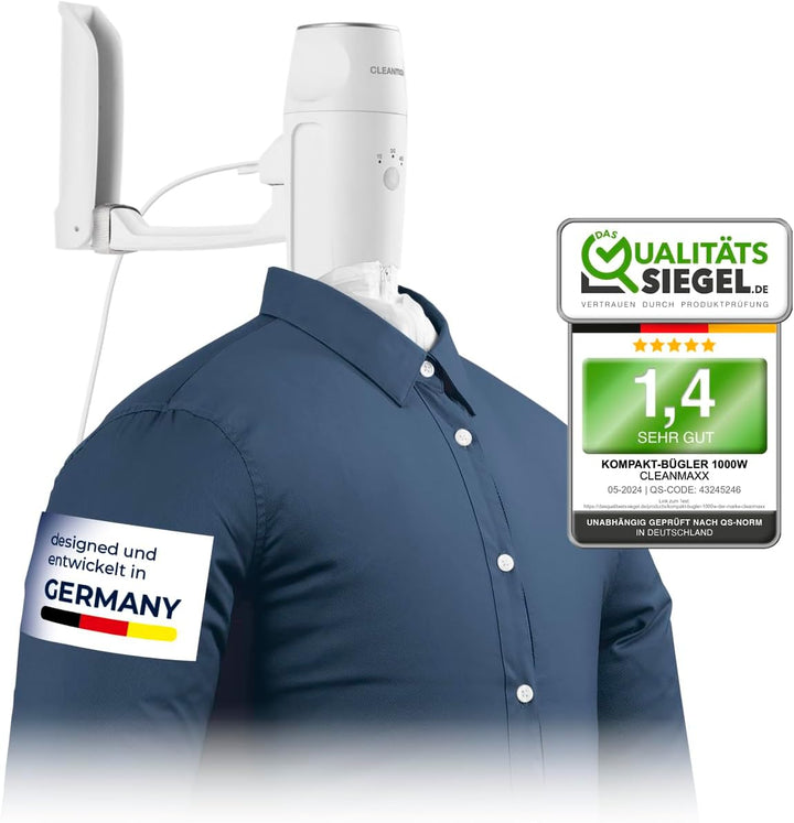 CLEANmaxx Hemdenbügler kompakt für Reisen | Trocknet und glättet Hemden & Blusen und ersetzt Bügelei