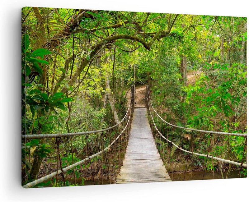 Bilder auf Leinwand Fussgängerbrücke Wald Abenteuer Leinwandbild 70x50cm Wandbilder Dekoration Wohnz