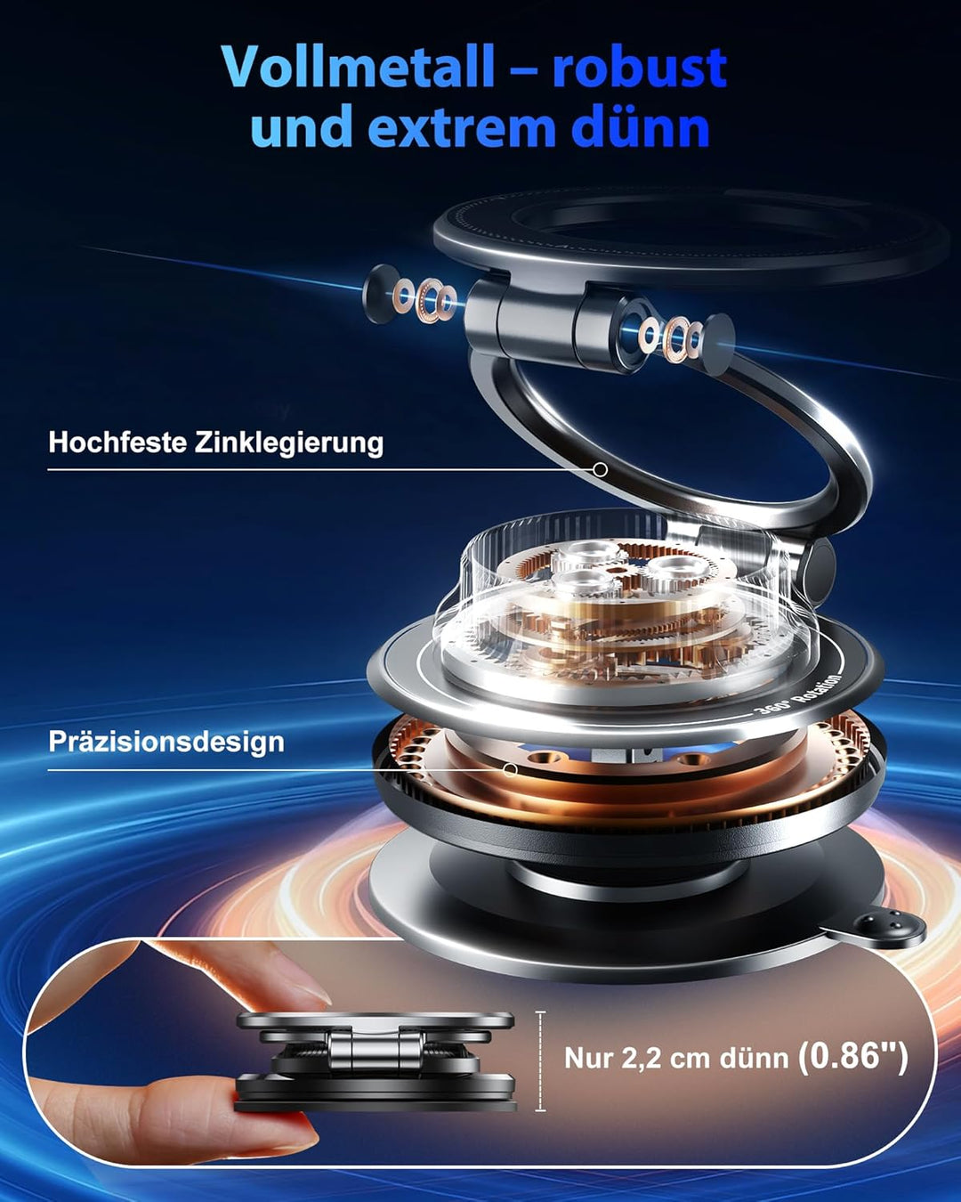 Glangeh Ganzmetall Ultradünne handyhalterung Auto Magnet, [95 LBS starker Vakuum- und Gel-Saugnapf]