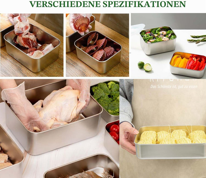 GRFELI Edelstahl-Lebensmittelbehälter mit lDeckeln，3 Stück- Speisekonservierungsbox, Eiscreme-Boxen,