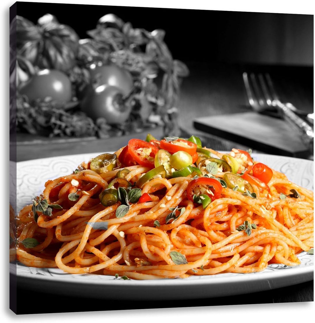 Pixxprint schmackhafte Spaghetti Italia als Leinwandbild Quadratisch/Grösse: 70x70 / Wandbild/Kunstd