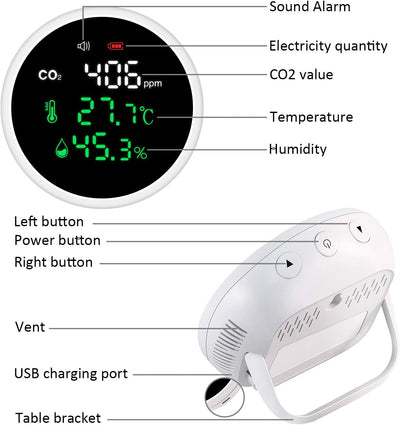 CO2 Detektor, LifeBasis 3 In 1 Luftqualitätsmonitor für Temperatur Feuchtigkeit CO2 Erkennung mit di