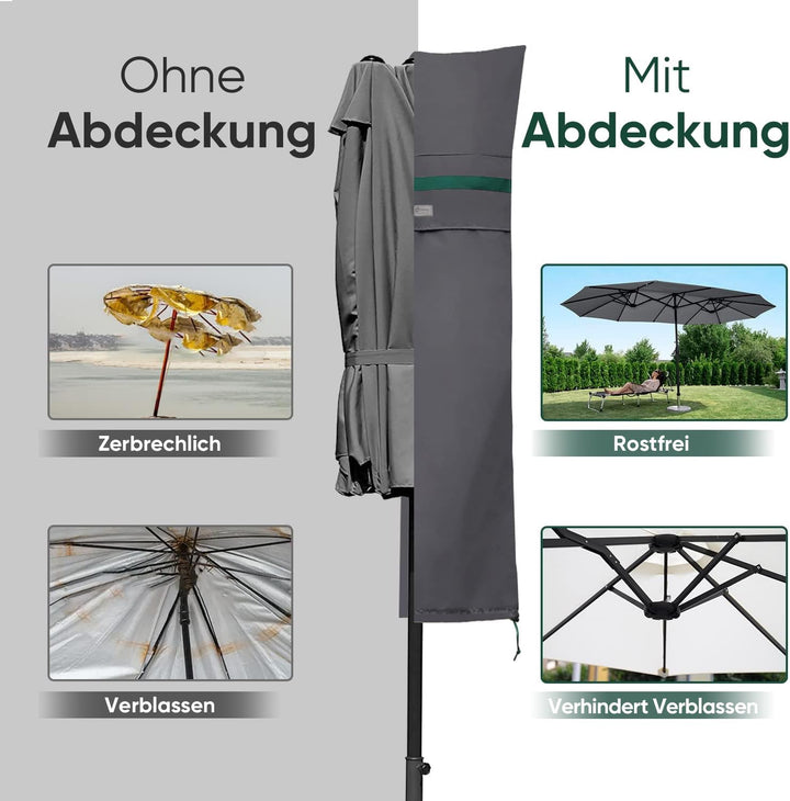 Sekey DoppelSonnenschirm Schutzhülle mit Stab, Abdeckhauben für Gartenschirm mit Belüftungsöffnungen
