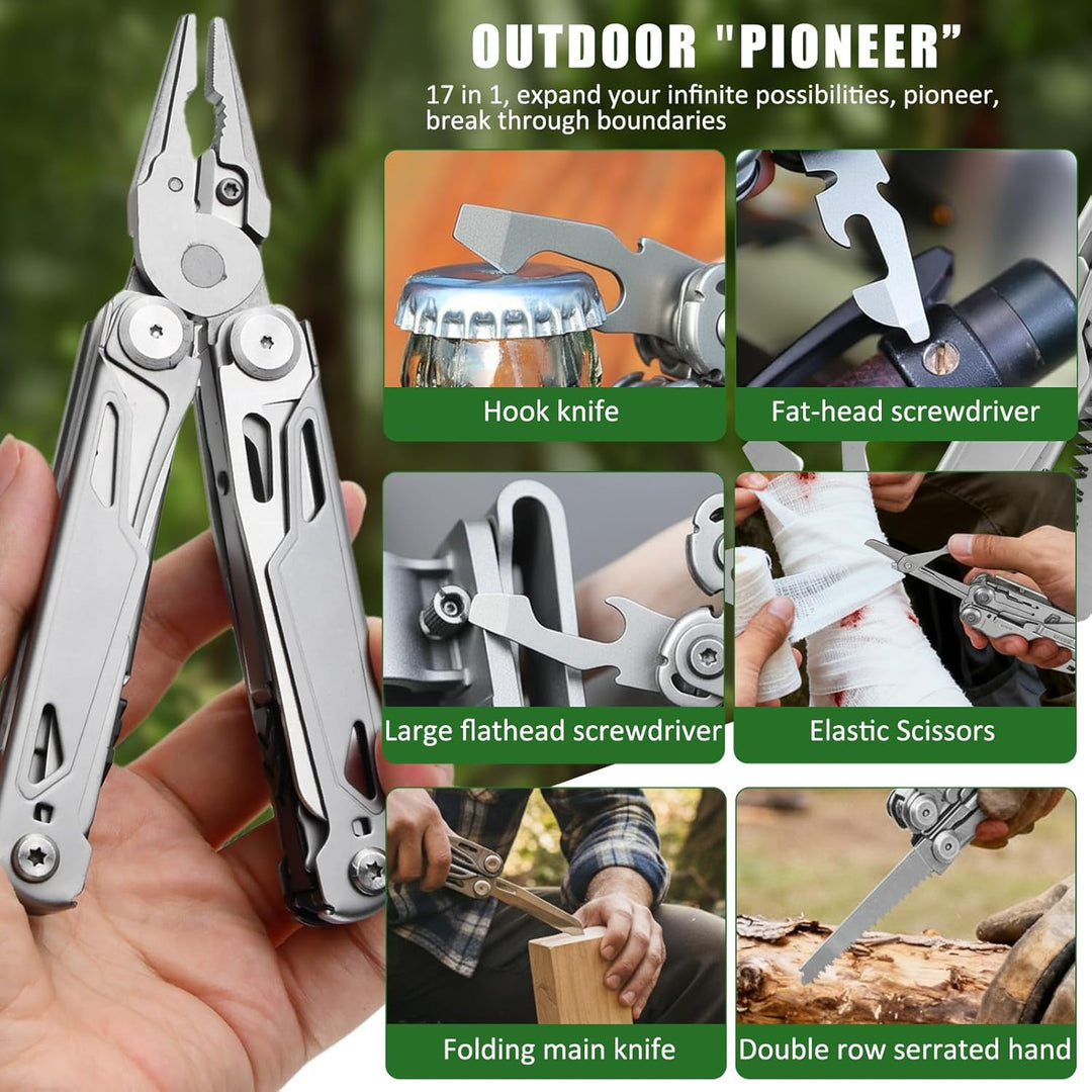 17-in-1 Multi Tool, Faltbares Multifunktion Zange Werkzeug Edelstahl, mit Zange Schraubendreher Mess