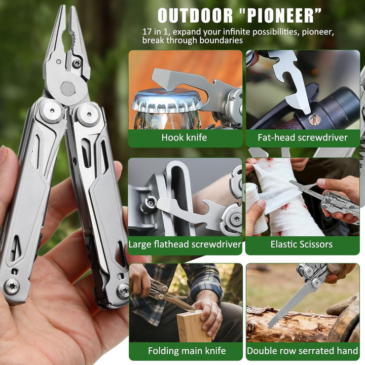17-in-1 Multi Tool, Faltbares Multifunktion Zange Werkzeug Edelstahl, mit Zange Schraubendreher Mess