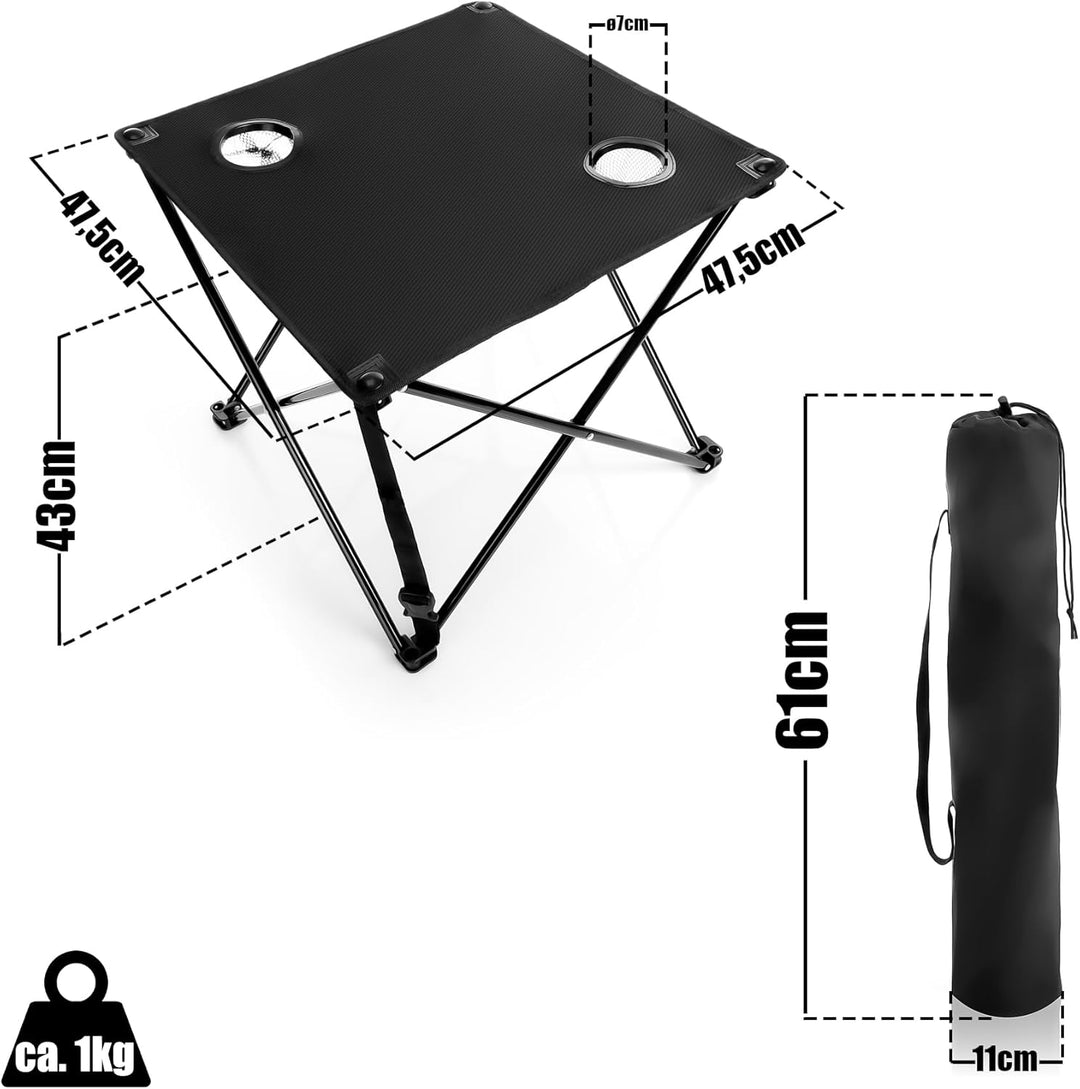 BigDean Campingtisch faltbar mit 2 Getränkehaltern Schwarz belastbar bis 30 kg – tragbarer & ultrale