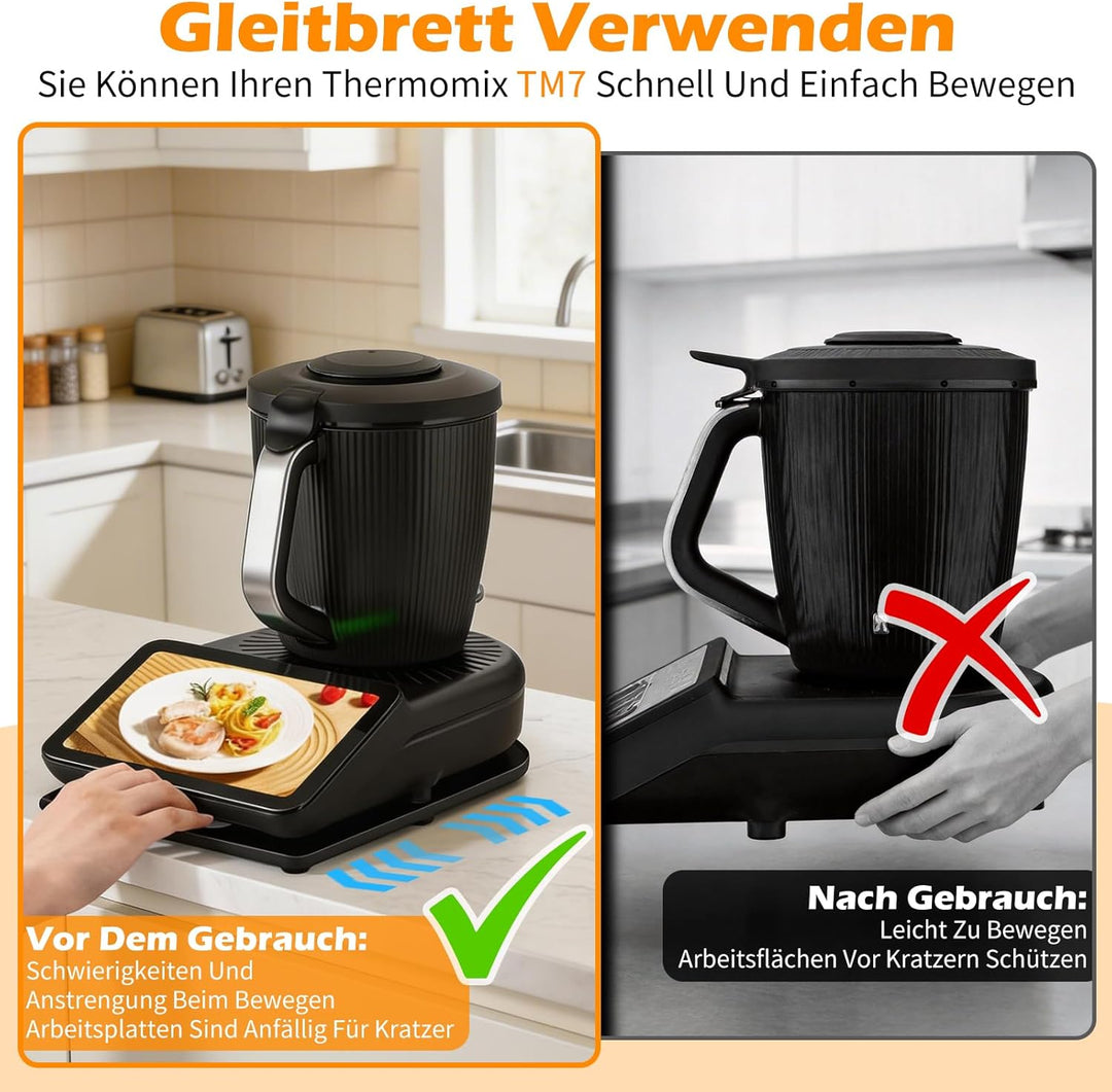 Gleitbrett für Thermomix TM7 Leicht Gleitendes Acryl Rollbrett Zubehör mit 360° rollen Stahlkugeln u