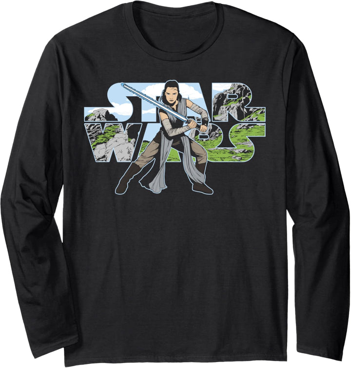 Star Wars The Last Jedi Rey Training Ahch-To Logo Langarmshirt