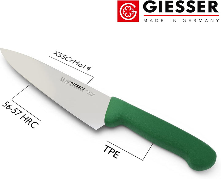 Giesser seit 1776 - Made in Germany - Kochmesser grün, Basic Green, Klinge 20 cm, rutschfest, scharf