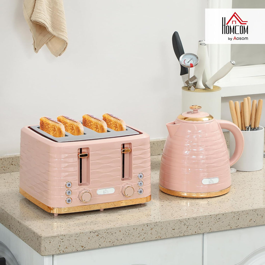 HOMCOM Wasserkocher Toaster Set Frühstück-Set mit 1,7L Wasserkocher, 4 Scheiben Toaster, 2200 W, 7 B