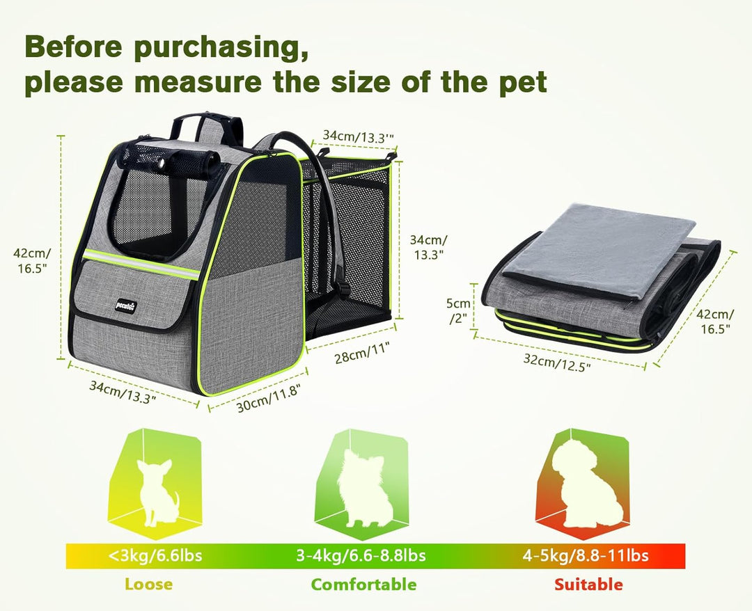 pecute Katzenrucksack Erweiterbar Hunderucksack bis 5kg, Faltbar Haustier Expansions Rucksüke mit An