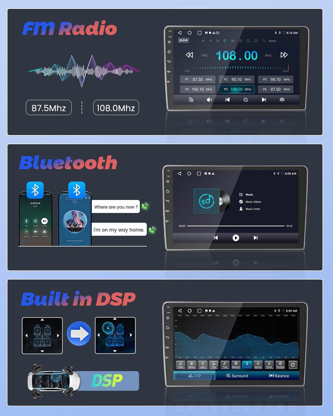 Hikity [2+64GB] Android 15 Autoradio, Wireless Carplay Android Auto, für Toyota RAV4 2007-2011 Radio