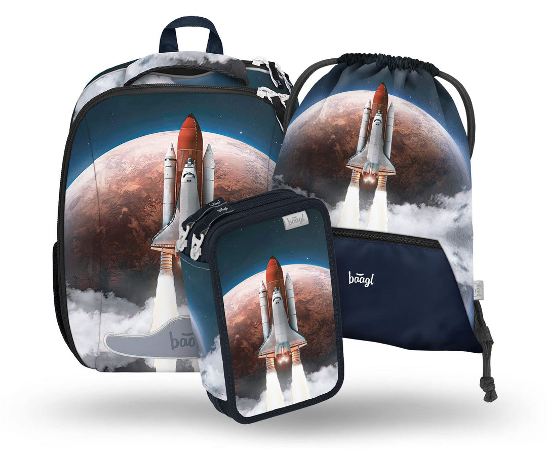 Baagl Schulranzen Jungen Set 3 Teilig, Shelly Hartschalen Schultasche ab 1. Klasse, Ergonomische Gru