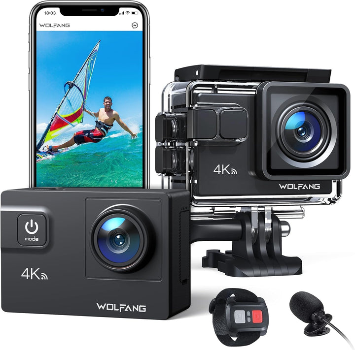 WOLFANG GA300 Action Cam 4K 60FPS Unterwasserkamera WiFi 40M wasserdichte 2.0 EIS Bildstabilisator T