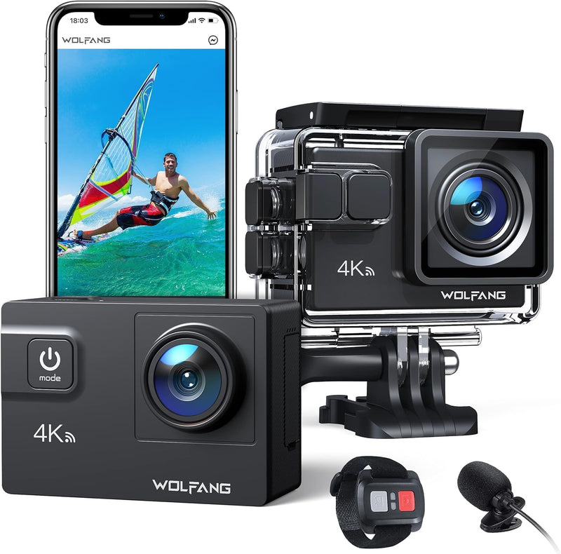 WOLFANG GA300 Action Cam 4K 60FPS Unterwasserkamera WiFi 40M wasserdichte 2.0 EIS Bildstabilisator T